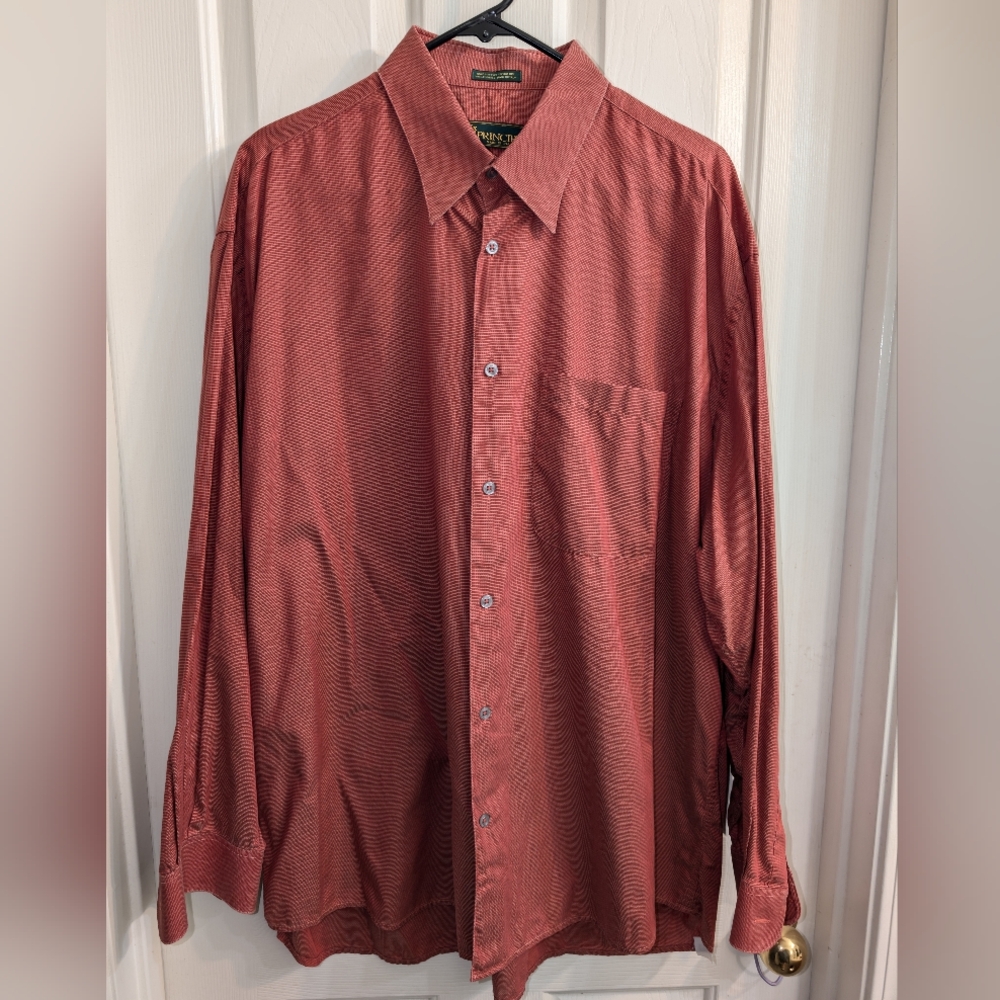 XL Principe Burnt Orange Long Sleeve Collared Button Down Shirt